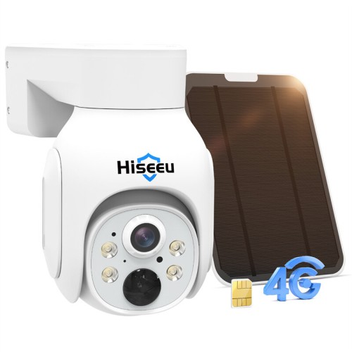 Hiseeu TD473-E 4G LTE EU Standard 3MP 2K HD Cellular Security Solar Powered Camera Color Night Vision Two-Way Talk IP66 Waterproof PIR Human Detection Wireless Outdoor Cameras