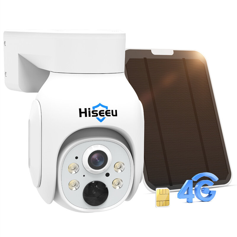 Hiseeu TD473-E 4G LTE EU Standard 3MP 2K HD Cellular Security Solar Powered Camera Color Night Vision Two-Way Talk IP66 Waterproof PIR Human Detection Wireless Outdoor Cameras