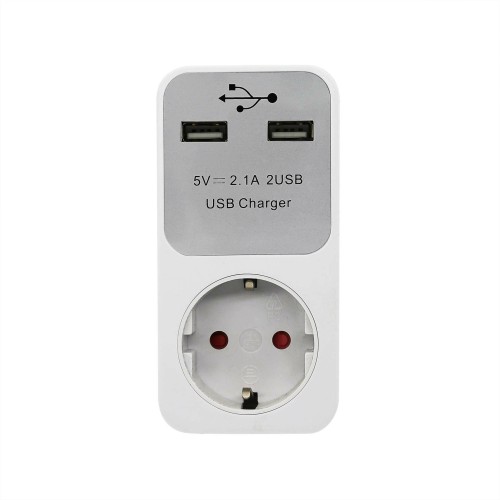 16A 3680W Dual USB Port EU Plug Socket Outlet Power Adapter Converter 230V
