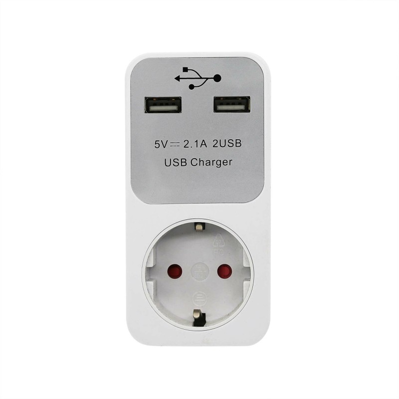 16A 3680W Dual USB Port EU Plug Socket Outlet Power Adapter Converter 230V