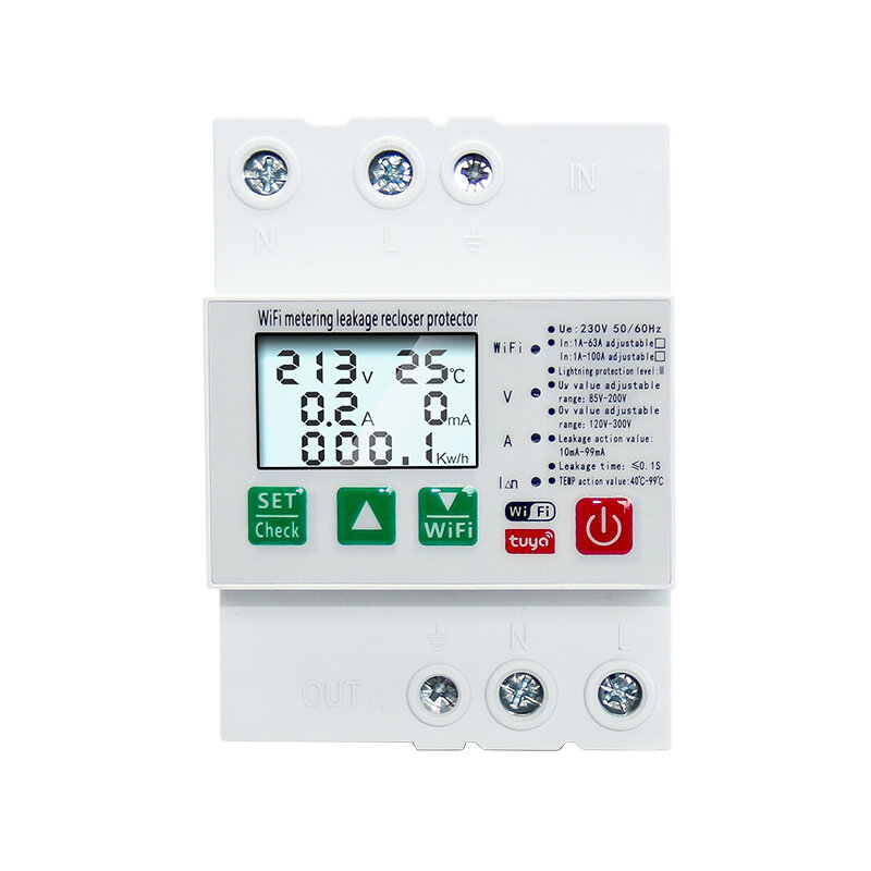 Tuya Smart Leakage Circuit Breaker WIFI Energy Meter Kwh Metering Switch Timer with Voltage Current and Leakage Protection APP Control
