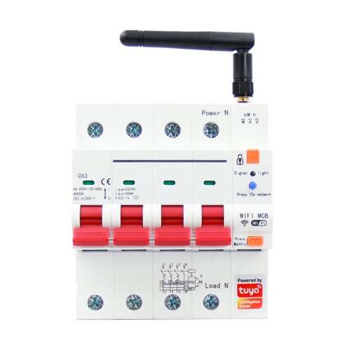 Tuya Smart WiFi 2P/4P 63A Metering Leakage Circuit Breaker Timer Switch Voltage Current Protector APP Control