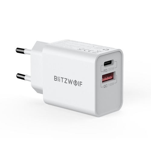 BlitzWolf® BW-S20 20W 2-Port PD3.0 QC3.0 Wall Charger Support FCP AFC Fast Charging EU Plug Adapter for iPhone 13 14 15 15 Pro/Pro Max for Samsung Galaxy S23 for Xiaomi 13pro