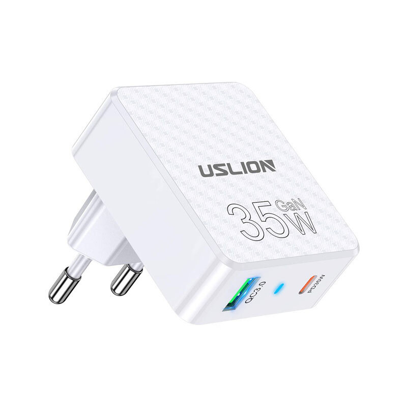 [GaN Tech] USLION BK306 PD35W 2-Port USB PD Charger USB-A+USB-C PD3.0 QC3.0 PPS AFC SCP SSCP Fast Charging Wall Charger Adapter EU Plug for iPhone 15 14 13 for Huawei Mate60 Pro for Samsung Galaxy Z Flip4 for Xiaomi 13pro