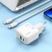 HOCO C111A Dual Port PD 30W QC3.0 Type-C + USB Fast Charging Wall Charger Adapter EU Plug With 1m Long Type-C to Type-C Cable For Samsung Galaxy S22 S22 Ultra Galaxy Z Flip 4 For Xiaomi Mi 12T Redmi Note 12 Huawei P50