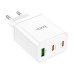 HOCO N33 PD35W 3-Port USB PD Charger Dual Type-C+USB-A QC3.0 Fast Charging Wall Charger Adapter EU Plug for iPhone 12 13 14 14Pro for Huawei Mate50 for Samsung Galaxy S23 for Xiaomi 13pro for Oppo Reno9