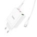 HOCO N33 PD35W 3-Port USB PD Charger Dual Type-C+USB-A QC3.0 Fast Charging Wall Charger Adapter EU Plug with Type-C to Type-C Cable 1M Long for Huawei Mate50 for Samsung Galaxy S23 for Redmi K60 for Xiaomi 13pro