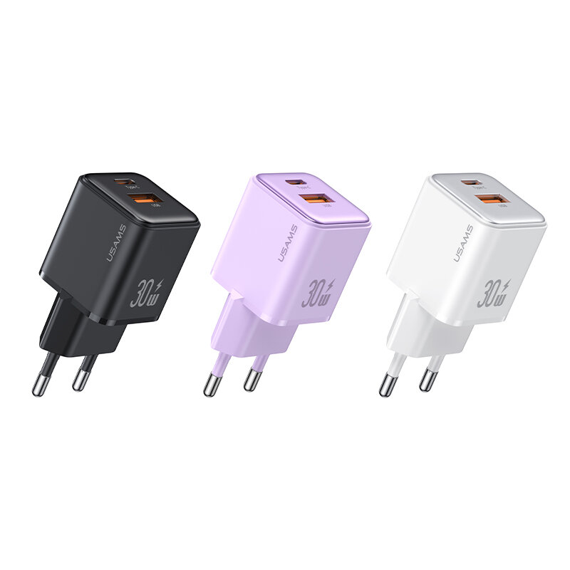 USAMS US-CC189 30W 2-Port USB PD Charger USB-A+Type-C Support PD QC SCP FC AEC PPS Apple2.4 Fast Charging Wall Charger Adapter EU Plug for iPhone 12 13 14 14Pro for Huawei Mate50 for Xiaomi 13pro for Samsung Galaxy S23
