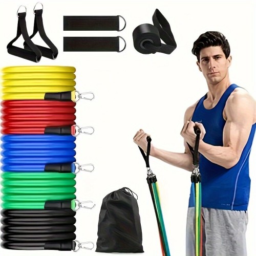 11Pcs TPE Resistance Bands Pull Rope Set 100lbs Indoor Portable Fitness Equipment Arm Waist Leg Chest Trainer Exercise Tools