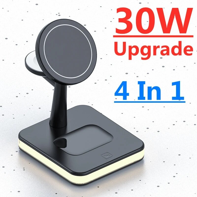 30W 4 in 1 Magnetic Wireless Charger Lamp for iPhone 12 13 14 Pro Max Mini Apple Watch Airpods Fast Charging Dock Station