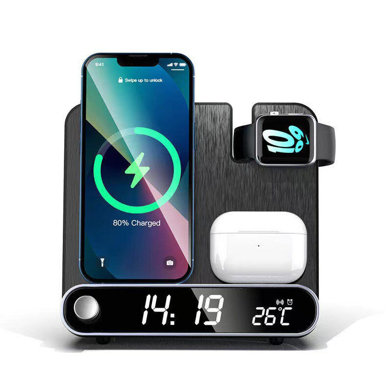 Bakeey 15W 3 in 1 Wireless Charger with Alarm Clock Fast Wireless Charging Stand for Qi-enabled Smart Phones for iPhone 15 14 13 12 for Huawei Mate60 Pro for Samsung Galaxy Z Flip4 for Airpods for iwatch