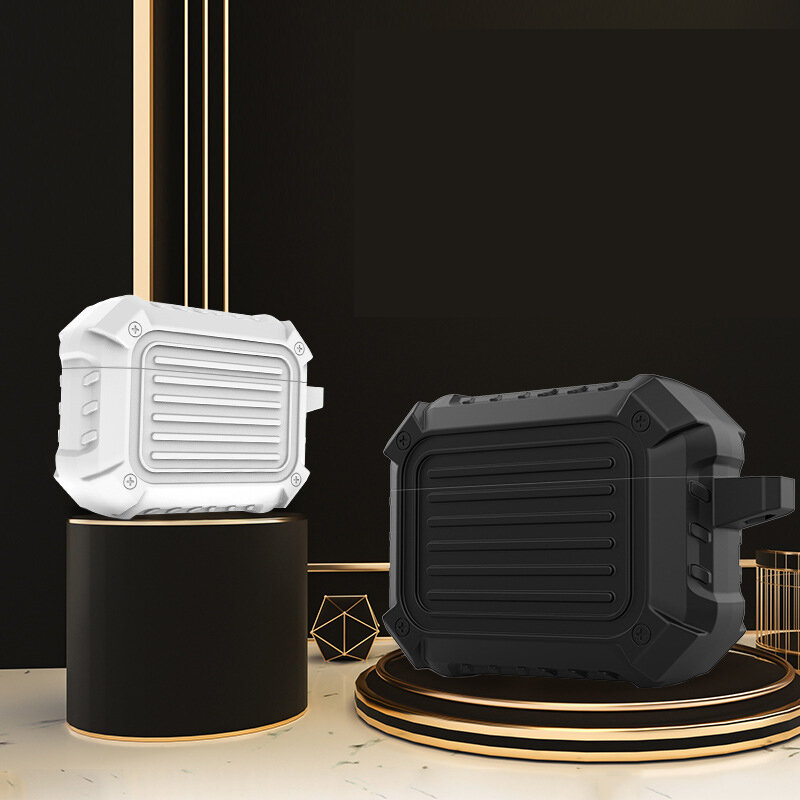 Bakeey Armor Soft Silicone Waterproof Shockproof Earphone Storage Protective Case with keychain for Apple Airpods 3 Airpods Pro 2019