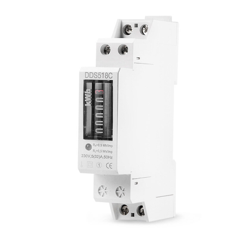 DDS518C Digital Single Phase Power Consumption Watt Energy Meter kWh 5-32A 230V Electric Din Rail Type Wattmeter