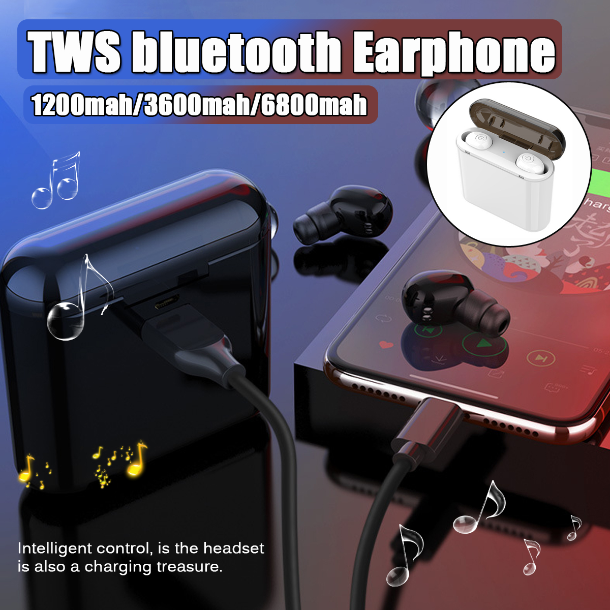 1200mah3600mah6800mahChargingBoxTWSWirelessbluetoothEarbuds50HDStereoIPX6WaterproofNoiseCancellingGa-1637660-8