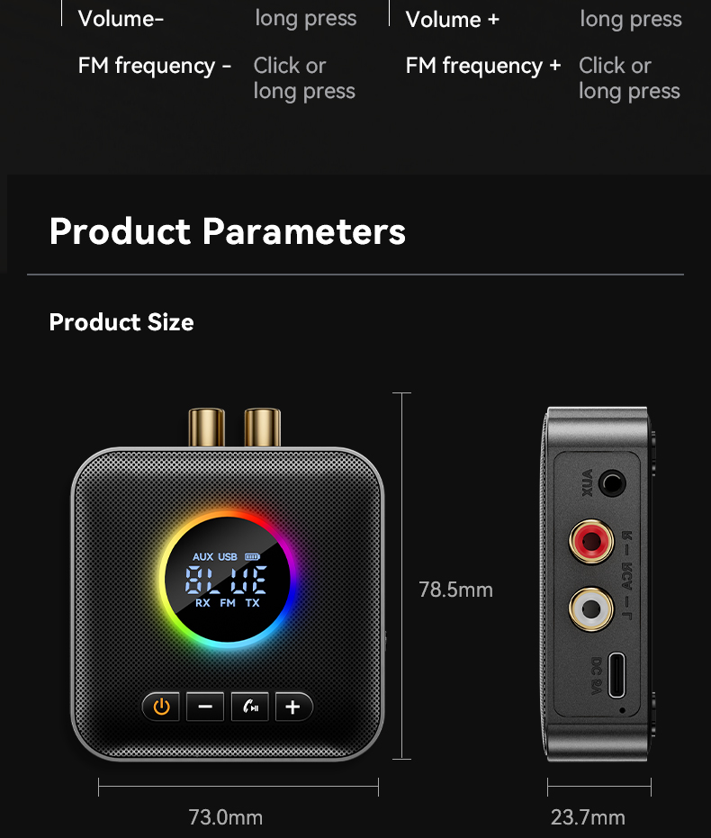 3in1DigitalDisplaybluetooth54AudioTransmitterReceiverFMModulatorTransmitter35MMAUXRCAUSBType-CMulti-2011180-30