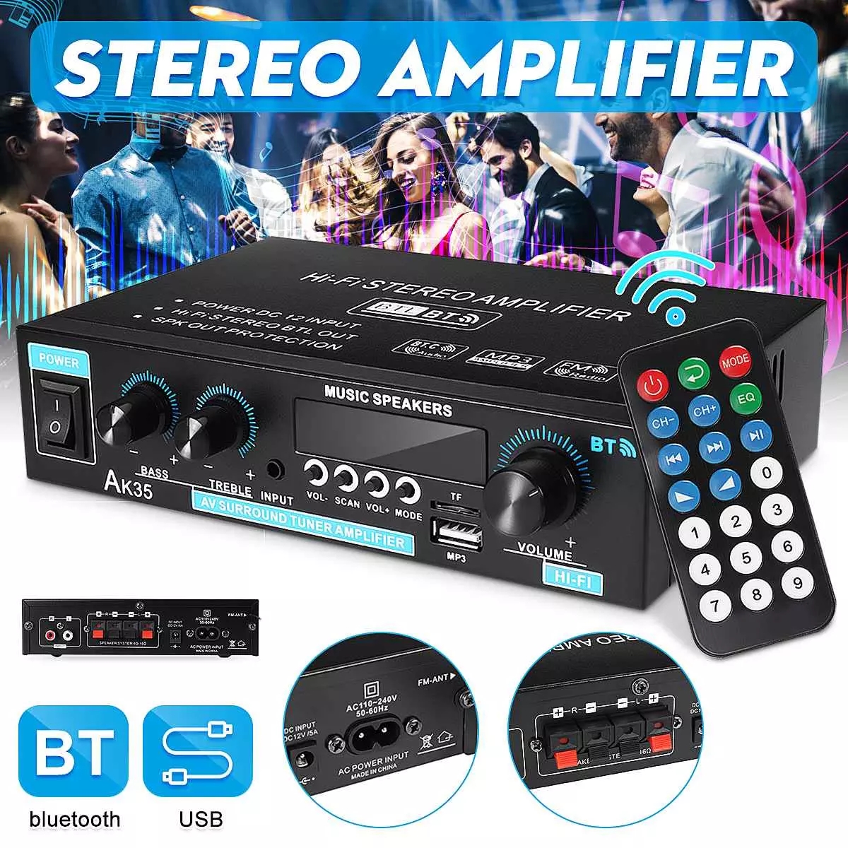 AK35110-240V2x30WMini20ChannelDigitalAmplifierbluetooth50ReceiverUSBMusicPlayerStereoHomeCarMarineAu-1812112-1