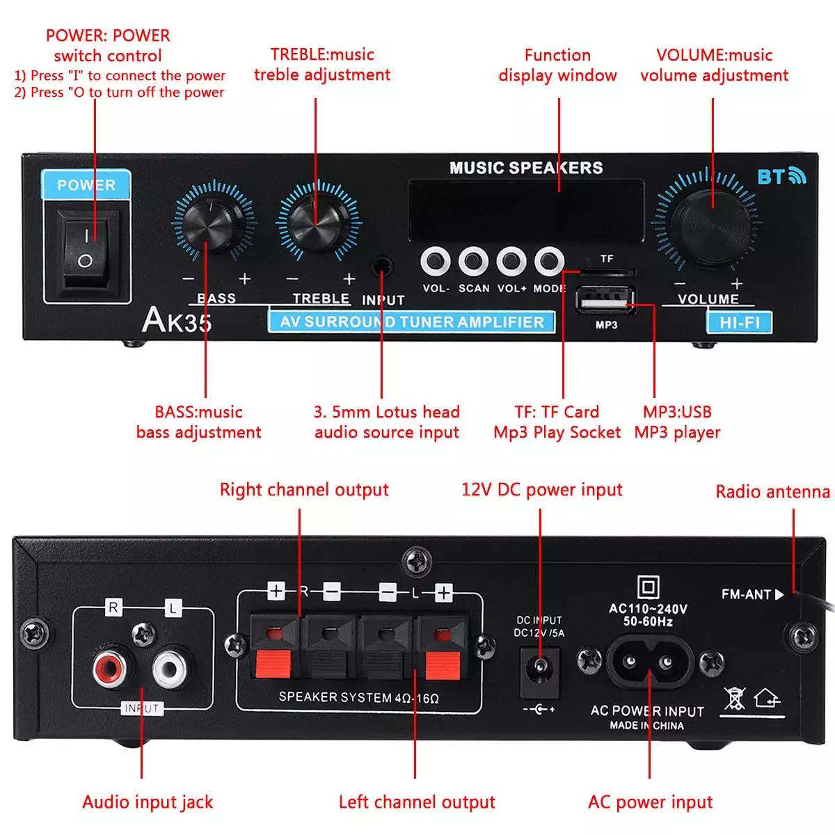 AK35110-240V2x30WMini20ChannelDigitalAmplifierbluetooth50ReceiverUSBMusicPlayerStereoHomeCarMarineAu-1812112-3