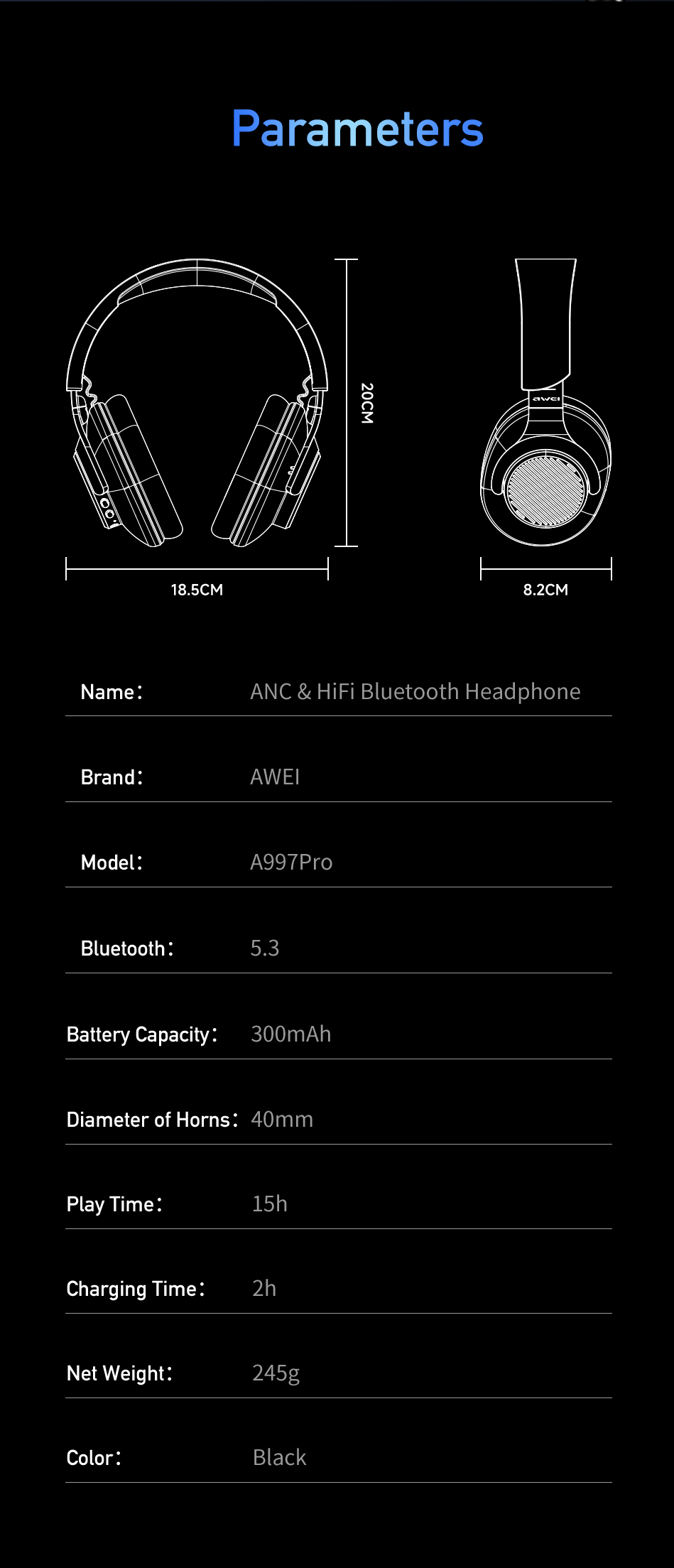 AWEIA997ProANCHeadphonesbluetoothHeadsetOverEarActiveNoiseCancellingEarbudsFoldingSportsHeadphoneswi-2012956-8