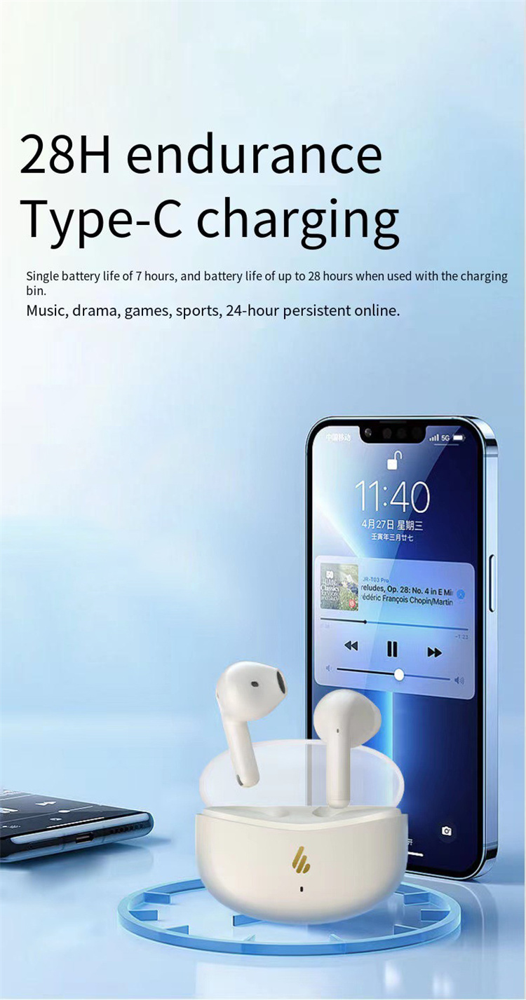 EDIFIERAtombudsTWSbluetooth53Earphone13mmDriversHiFiStereoLowGamingLatencyAICallNoiseCancellingSemi-2005708-7