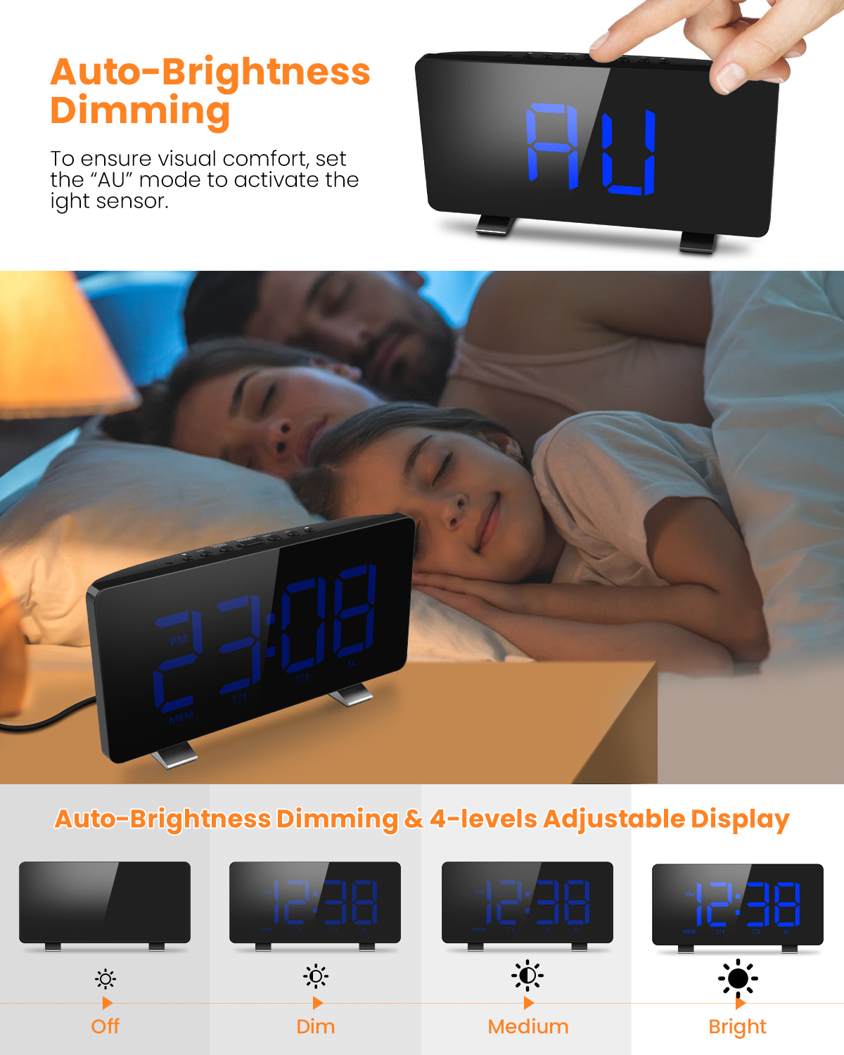 ELEGIANTDigitalAlarmClockforBedroomswithFMRadioDualAlarms67LEDScreenUSBPortforCharging4Brightness122-1635438-1