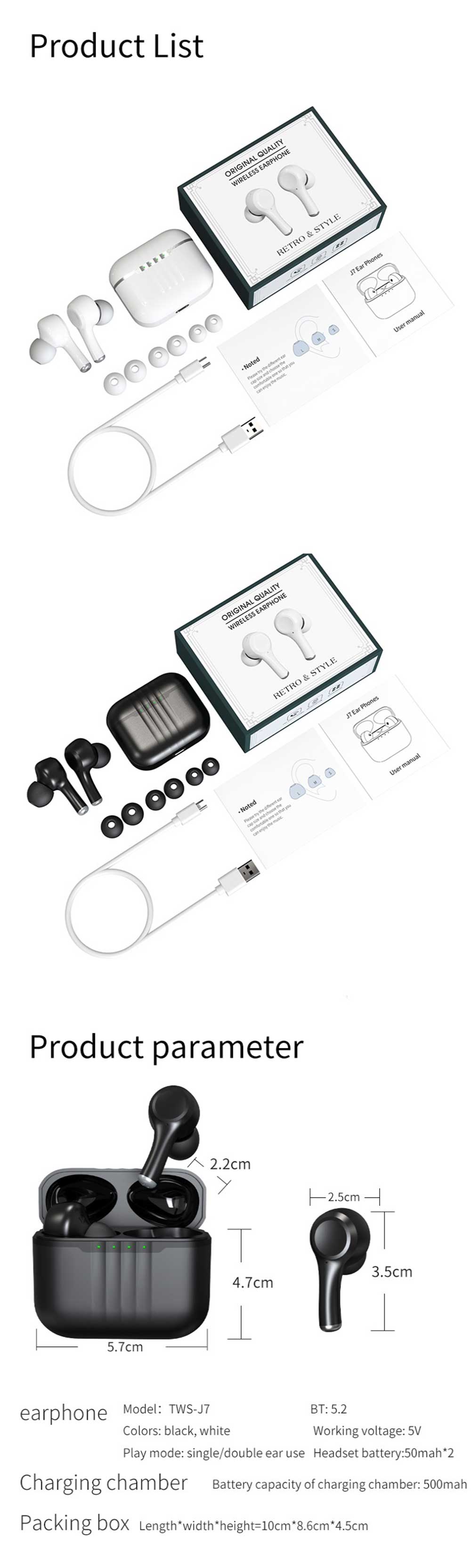 J7TWSbluetooth52EarphoneHiFi9DStereoSurroundSoundANCENCNoiseCancelling500mAhBatteryIPX5WaterproofLED-1982377-2