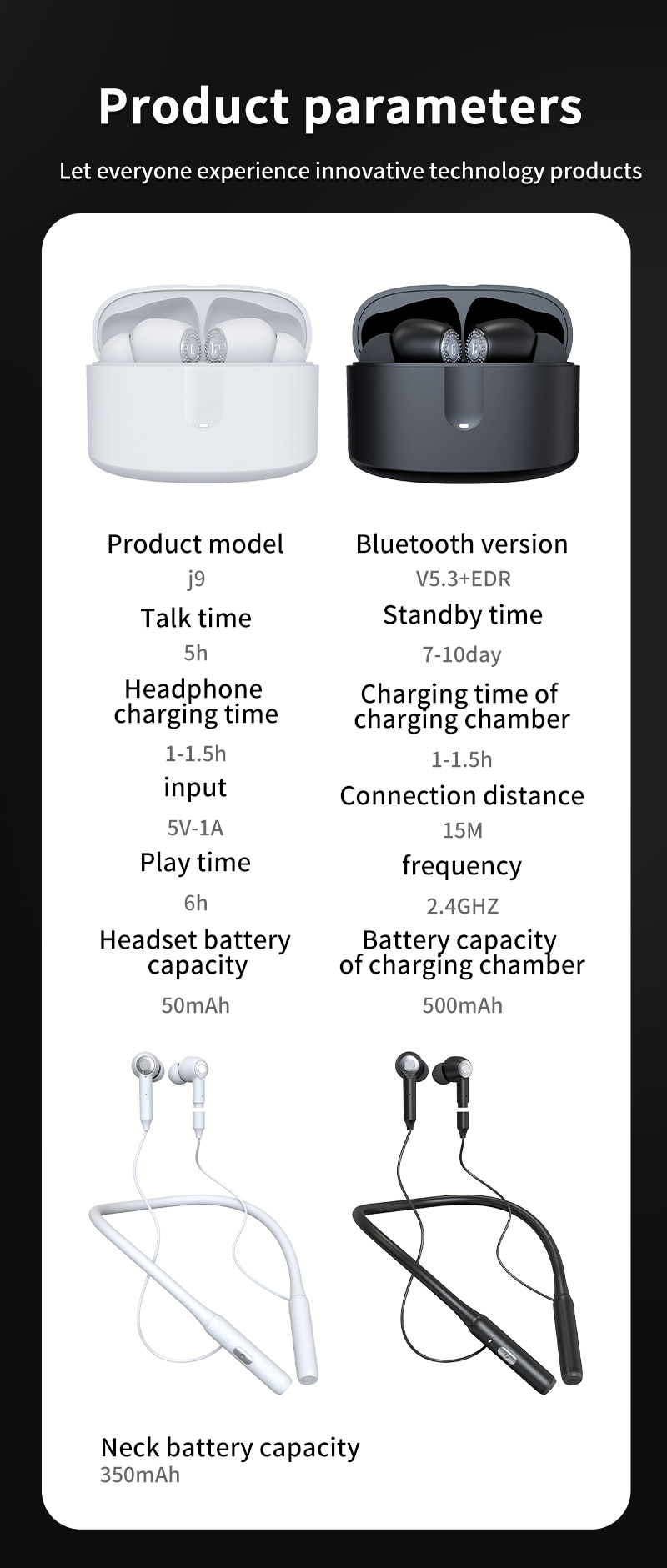 J91TwoinOneWirelessEarphonebluetoothV53HiFiStereoANCENCDoubleNoiseCancelling500mAhBatterySmartTouchS-1983904-9