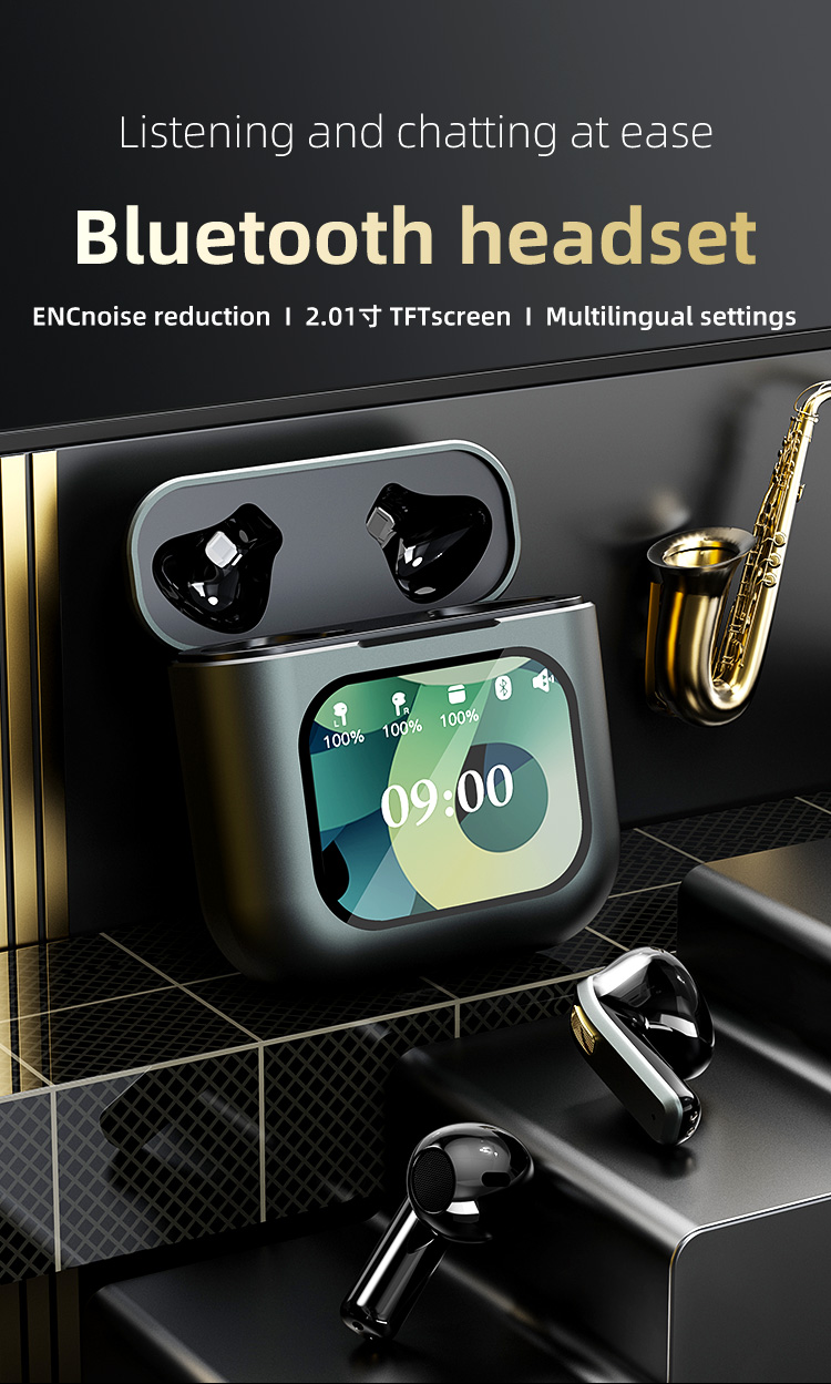 K1TWSbluetoothEarphoneLCDTouchScreenEarbuds8GMemoryENCHDCallsLowLatencyPortableWirelessSmartEarphone-2008454-1