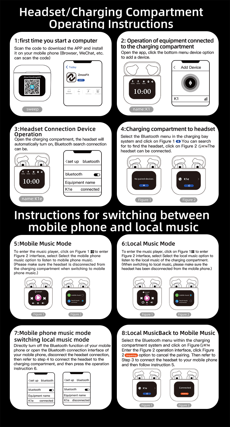 K1TWSbluetoothEarphoneLCDTouchScreenEarbuds8GMemoryENCHDCallsLowLatencyPortableWirelessSmartEarphone-2008454-3