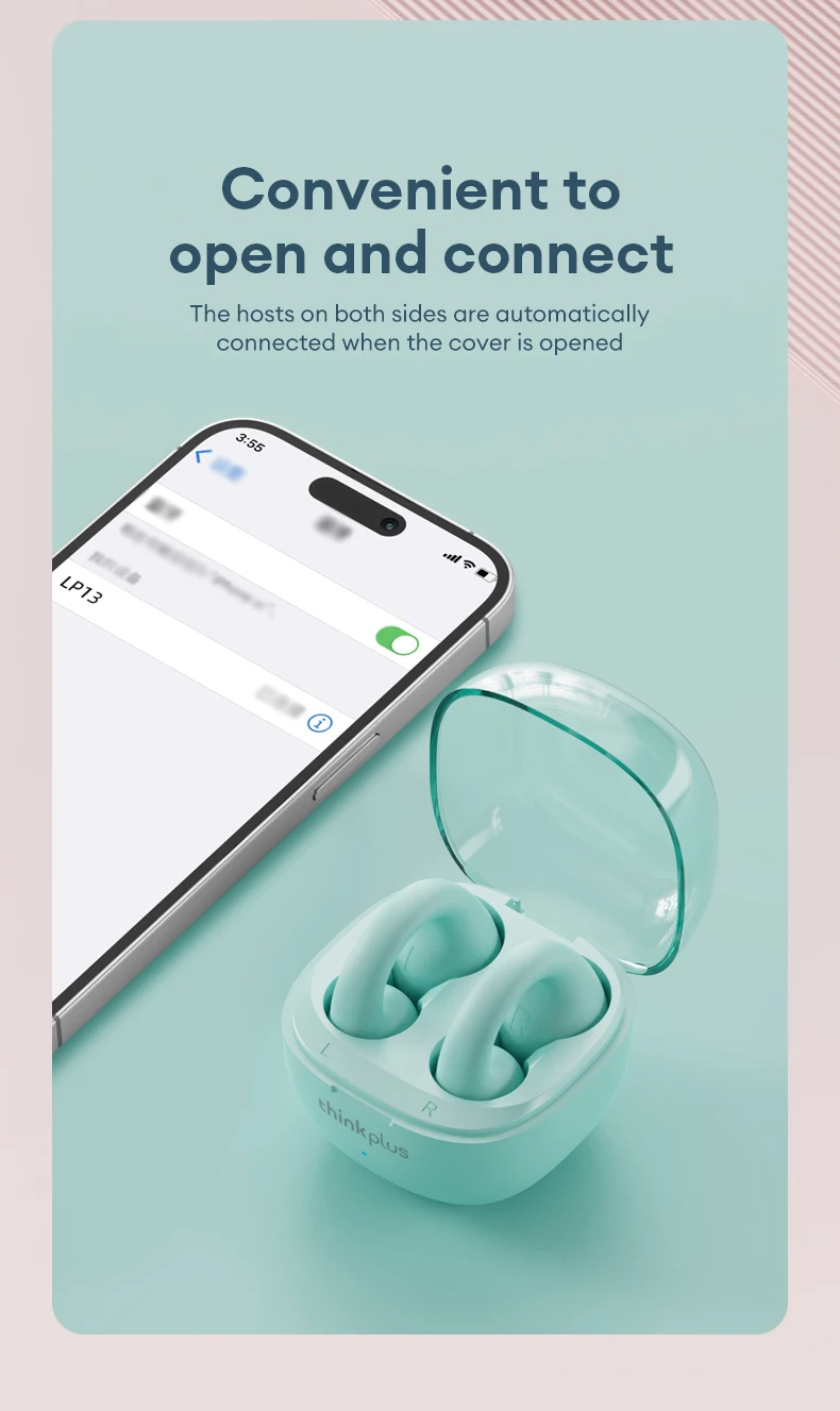 LenovoThinkplusLP13C-ClipOWSEarbudsbluetooth53Earphone10mmDriveUnitHiFiSoundFlexibleSiliconeTouchCon-2008926-14