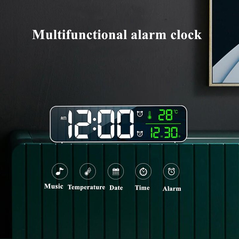 MusicLEDDigitalAlarmClockTemperatureDateDisplayDesktopMirrorClocksHomeTableDecorationVoiceControl240-1979560-1