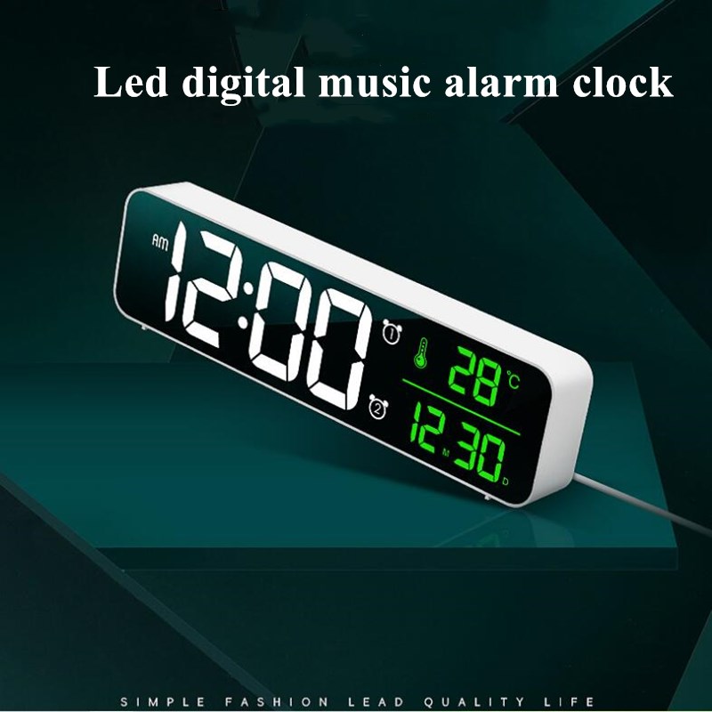 MusicLEDDigitalAlarmClockTemperatureDateDisplayDesktopMirrorClocksHomeTableDecorationVoiceControl240-1979560-2