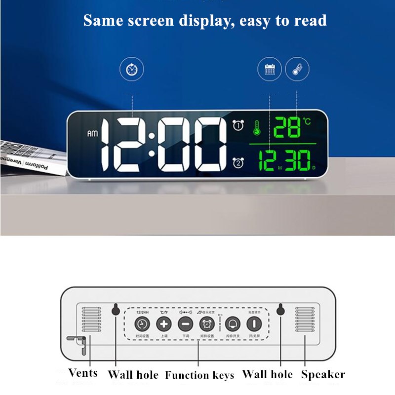 MusicLEDDigitalAlarmClockTemperatureDateDisplayDesktopMirrorClocksHomeTableDecorationVoiceControl240-1979560-8