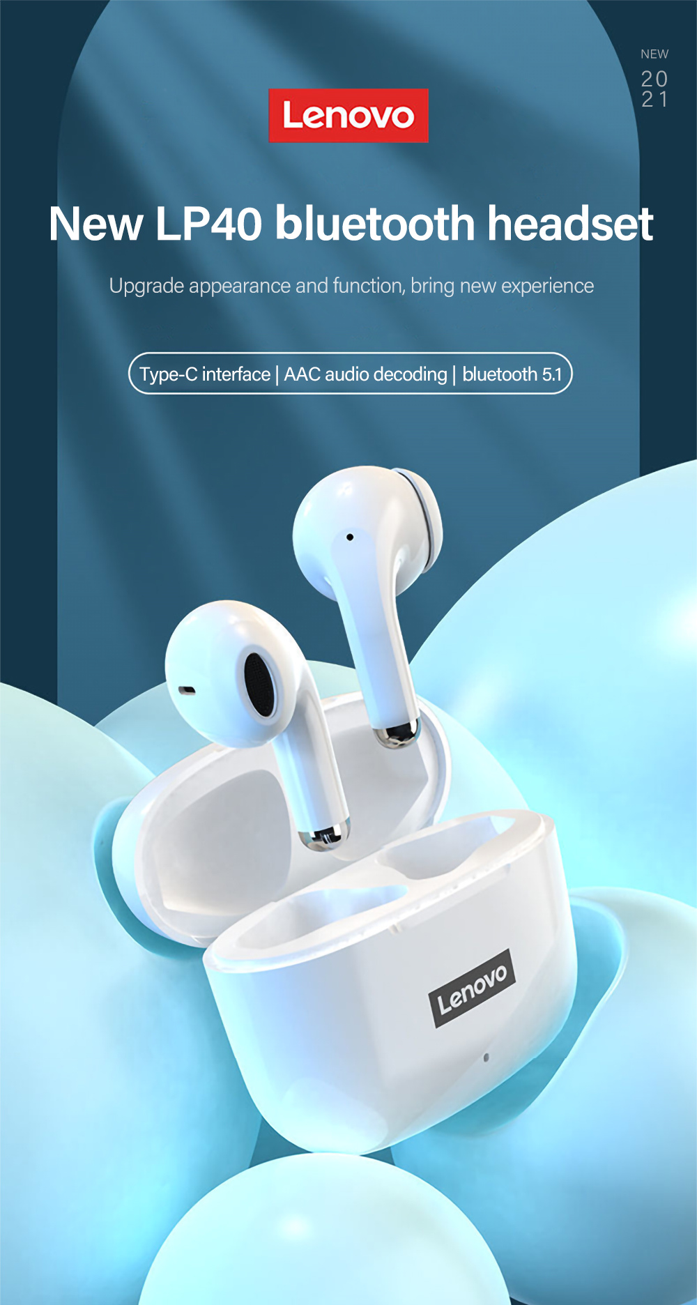 NewLenovoLP40TWSbluetooth51EarphoneWirelessEarbudsHiFiStereoBassENCNoiseReductionType-CIPX5Waterproo-1894221-1