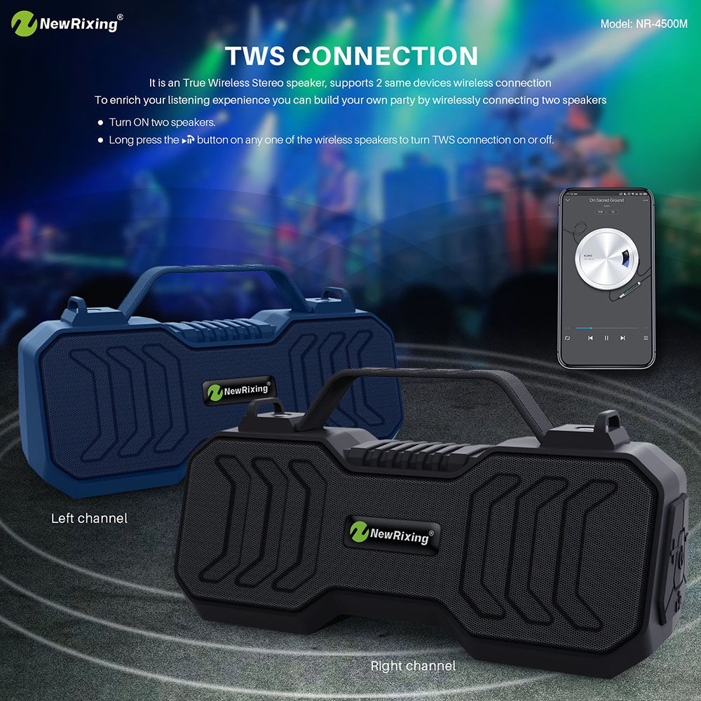 NewRixingNR-4500MwithExtemalMicrophoneWirelessbluetoothSpeakerPortableTWSDualMachineinParallelMiniVa-1772926-2