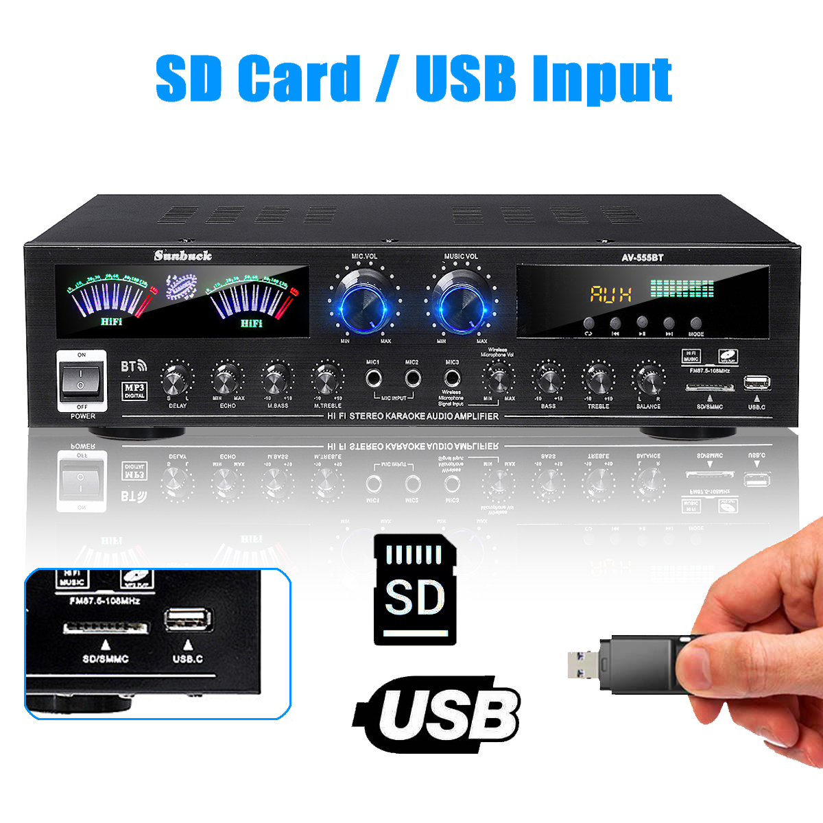 SUNBUCKAV555BT4000W5CHHomeAmplifiersBassAudioPowerbluetoothDigitalAmplifierHifiFMUSBSDforSubwooferSp-1951795-5