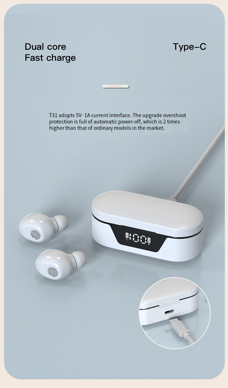 T31TWSEarphonebluetoothV5213mmDymanicDriverHiFiStereo300mAhLEDBatteryDisplaySBCaptCodecHDCallsIPX6Wa-1983910-9