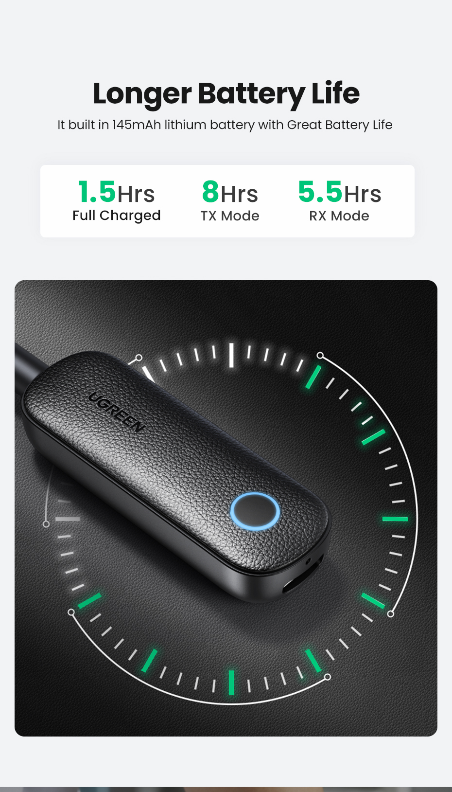 Ugreen2-in-1bluetoothAdapterTransmitterReceiverLongBatteryLife35mmAudioWirelessAdapterforEarphonesTV-1986968-11