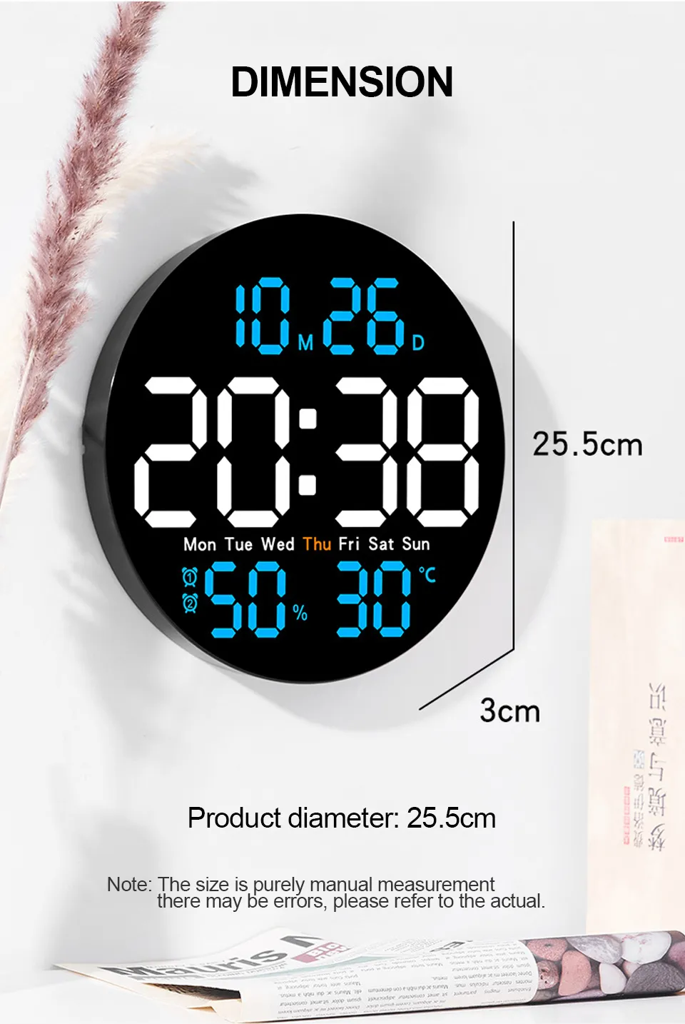 10inchLEDLargeDigitalWallClockWithRemoteControlAutoDimming10LevelBrightnessDigitalAlarmClockTemperat-2005335-9