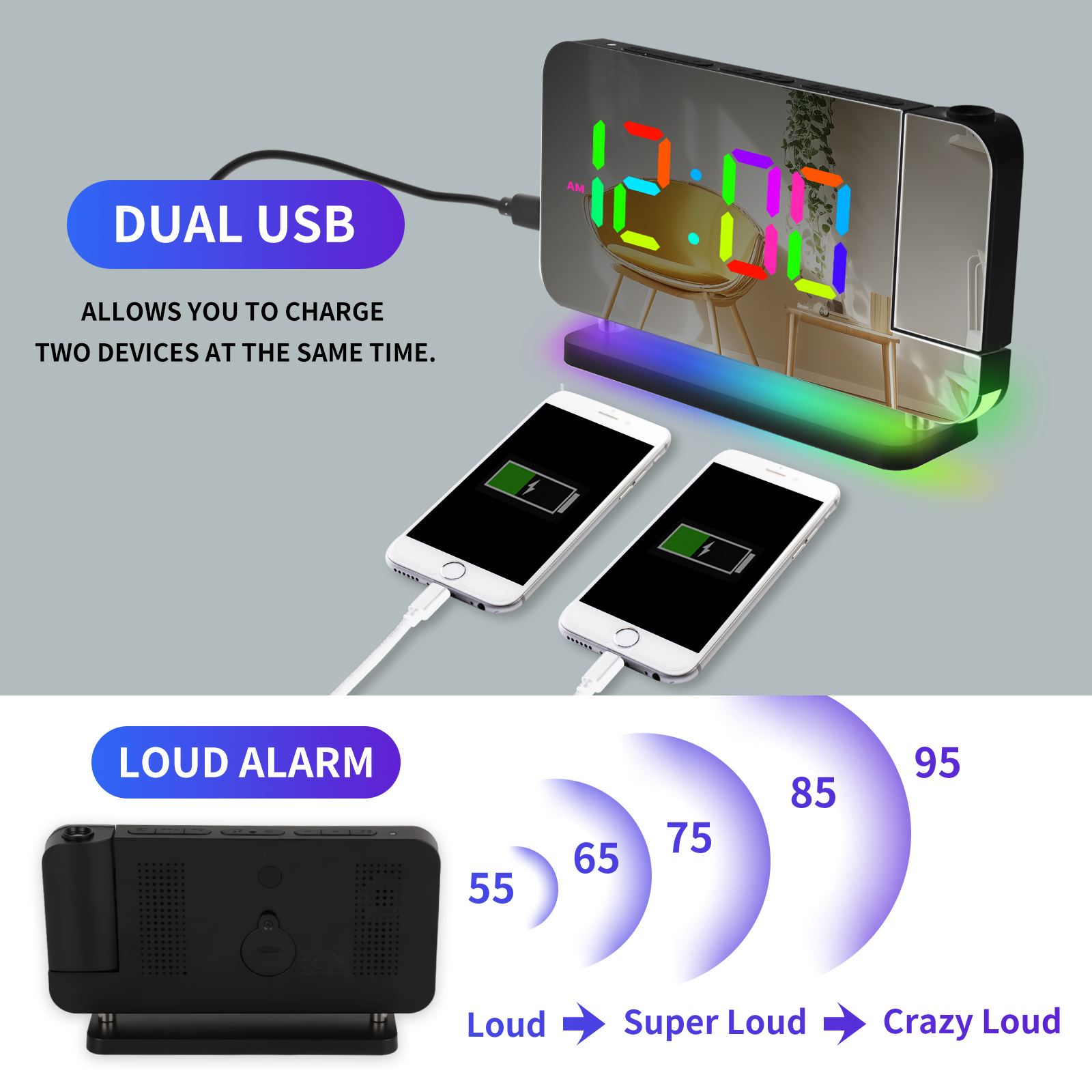 AGSIVOLEDRGBProjectionDigitalAlarmClockwithMirrorSurface10ColorNightLightBrightnessAdjustable1224HFo-1998400-8