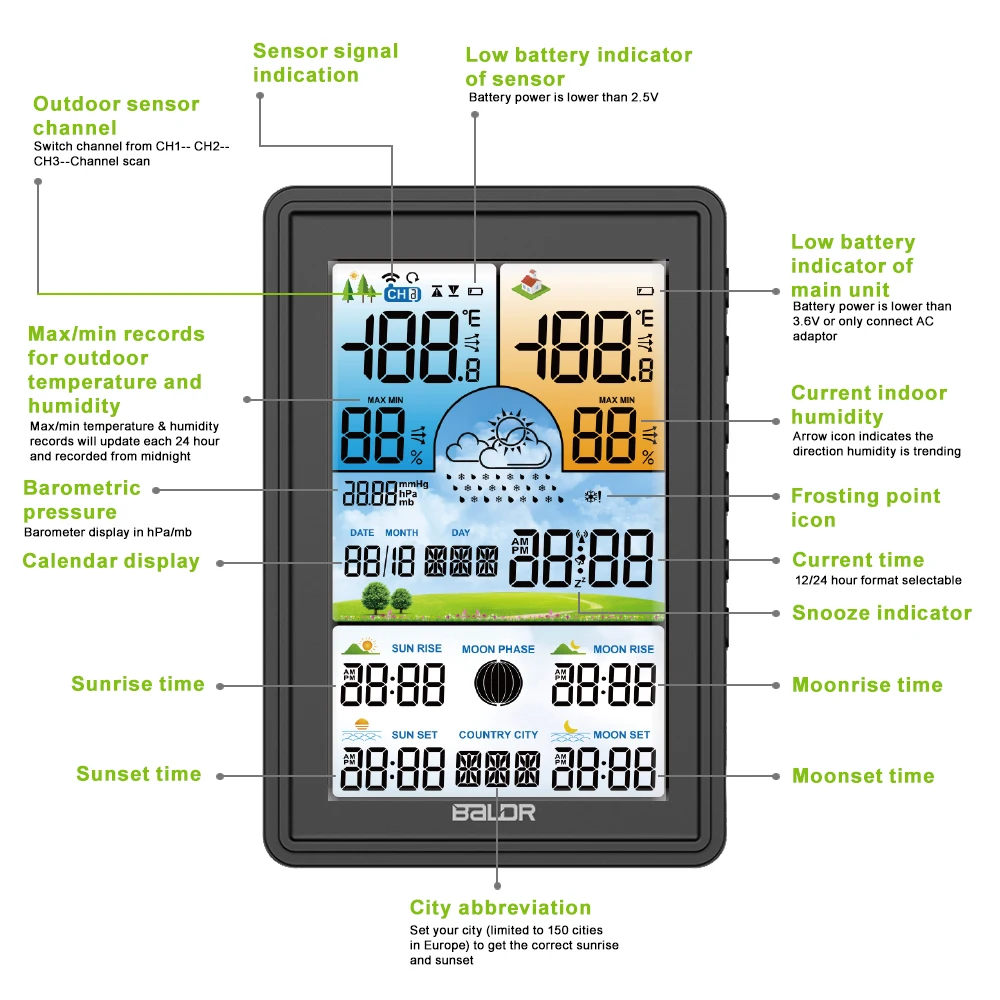 BALDRWirelessWeatherStationAlarmClockDigitalTemperatureHumidityMeterColorfulBarometerForecastMoonPha-2007676-9