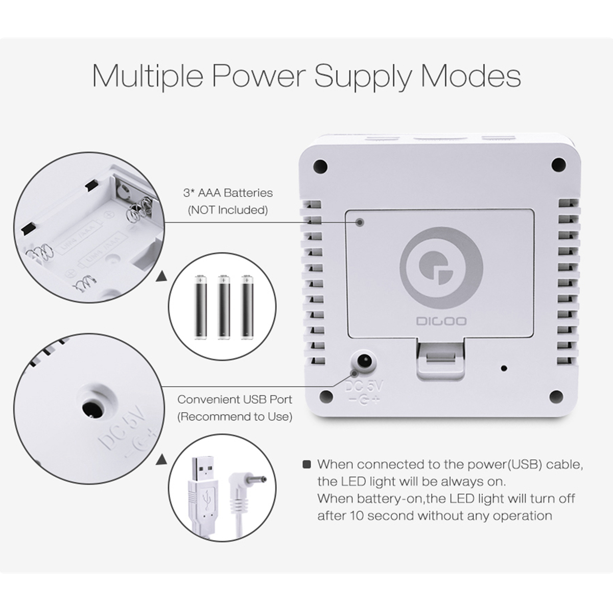 DigooWirelessUSBMirrorAlarmClockLEDDigitalTherometerTemperatureNightModeBlackDG-DM1-1981188-11