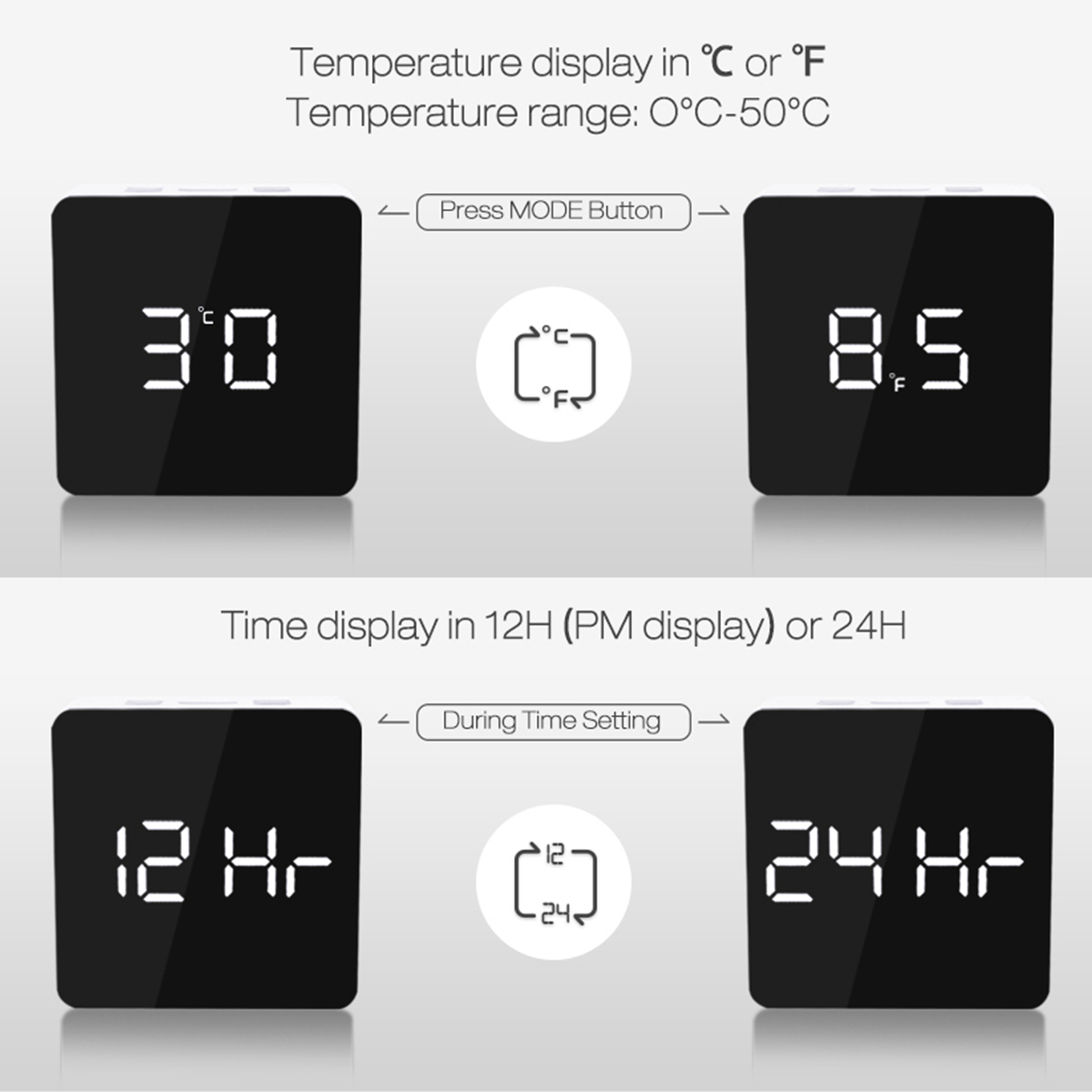 DigooWirelessUSBMirrorAlarmClockLEDDigitalTherometerTemperatureNightModeBlackDG-DM1-1981188-5