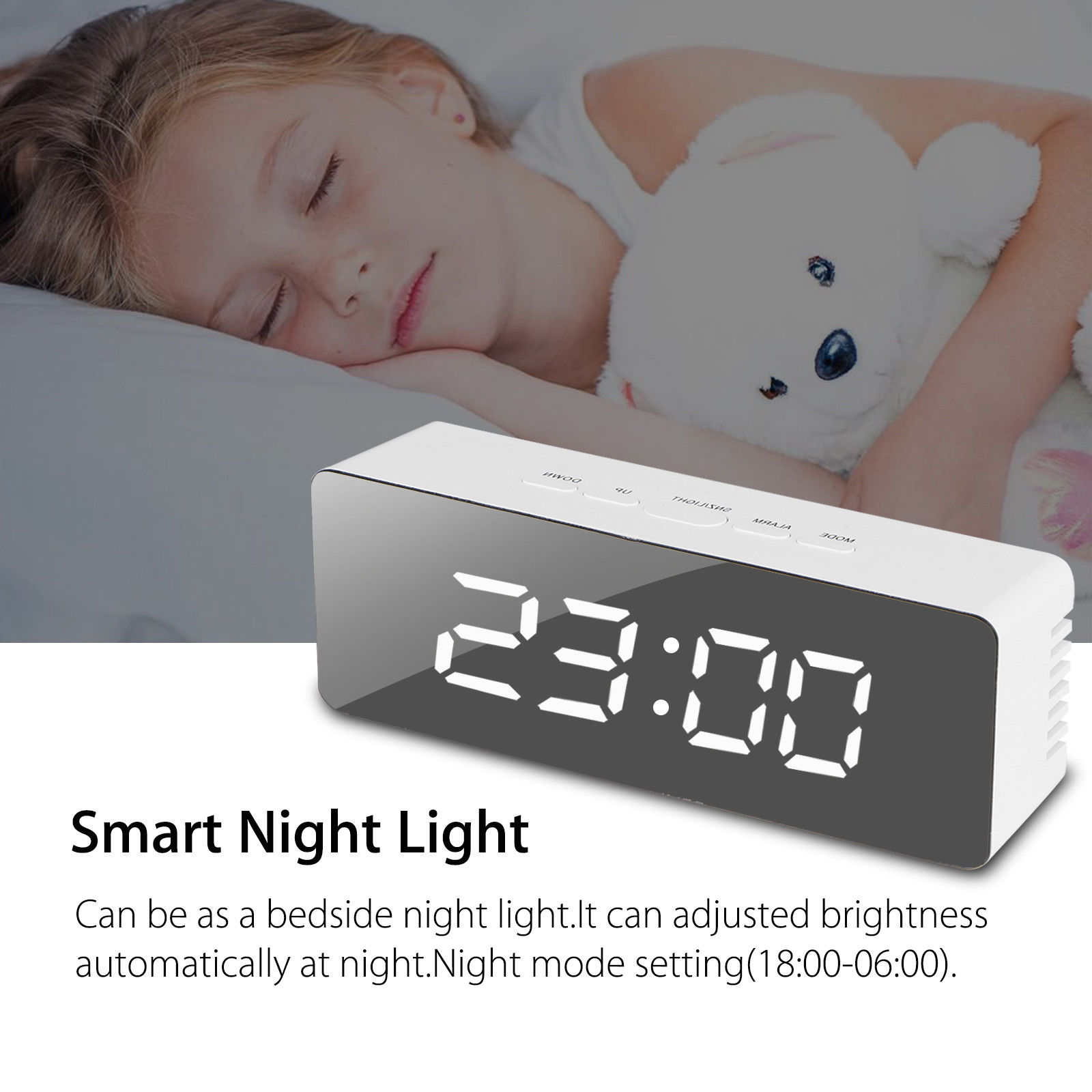 DigooWirelessUSBMirrorAlarmClockLEDDigitalTherometerTemperatureNightModeBlackDG-DM1-1981188-6