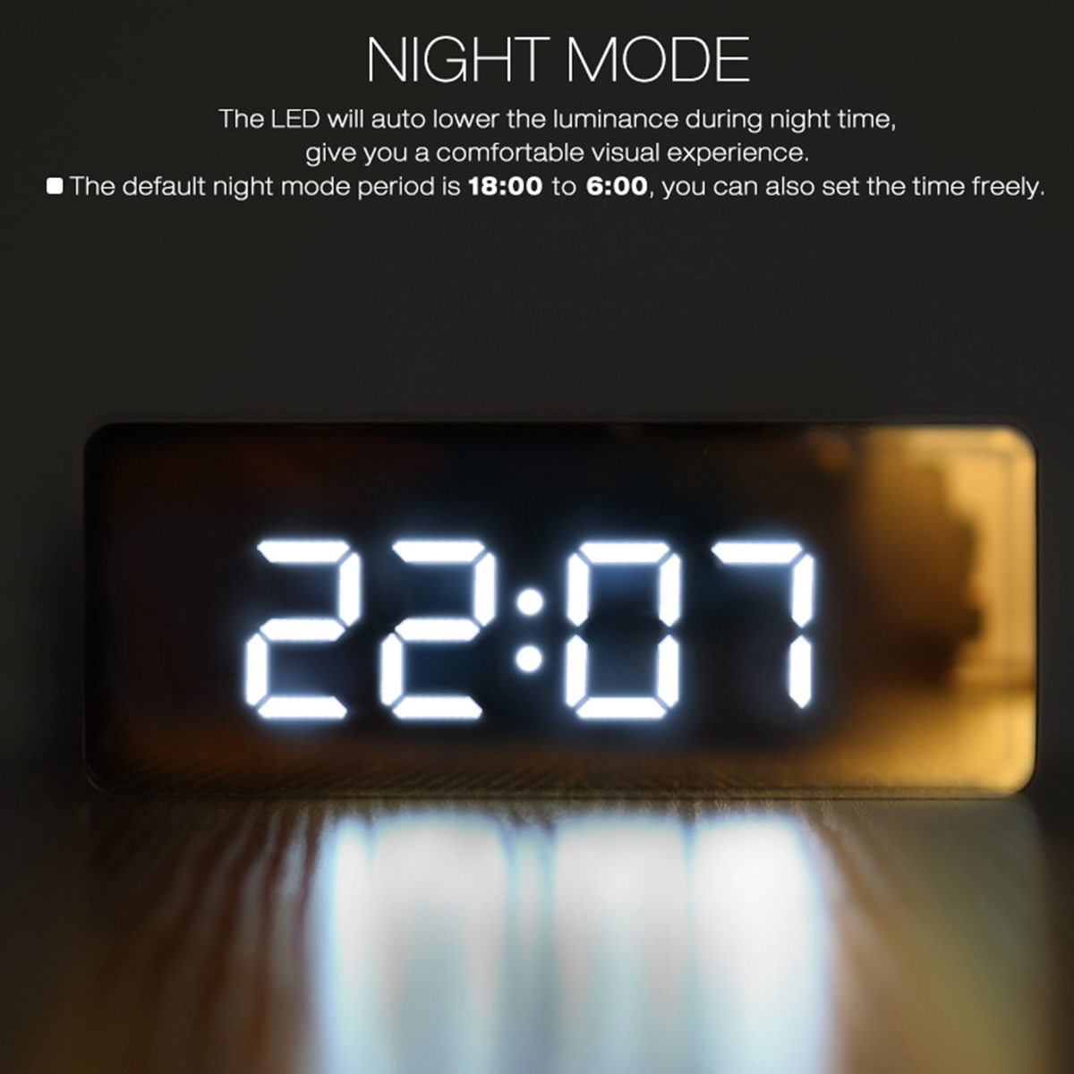 DigooWirelessUSBMirrorAlarmClockLEDDigitalTherometerTemperatureNightModeBlackDG-DM1-1981188-7