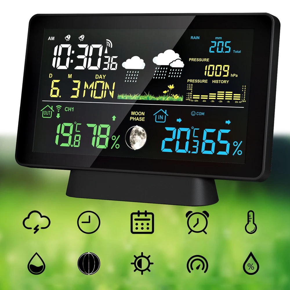 Multi-functionProfessionalWeatherStationAlarmClockWirelessIndoorOutdoorThermometerWithRainGaugeTempe-2002884-3