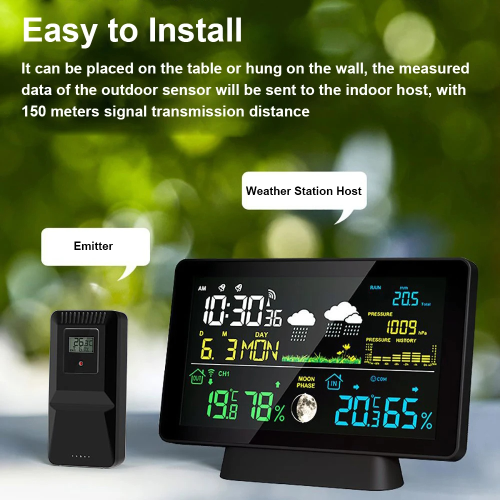 Multi-functionProfessionalWeatherStationAlarmClockWirelessIndoorOutdoorThermometerWithRainGaugeTempe-2002884-4