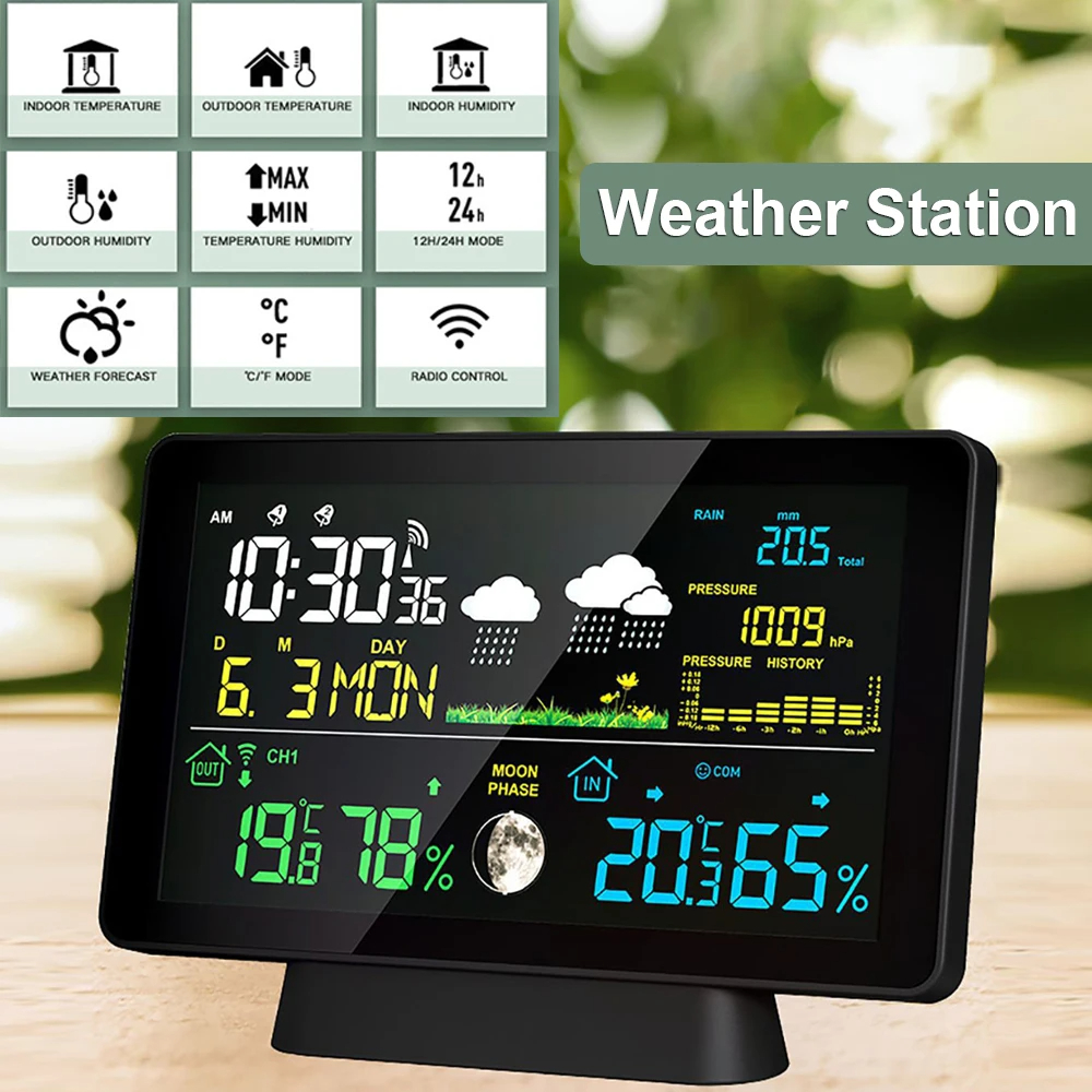 Multi-functionProfessionalWeatherStationAlarmClockWirelessIndoorOutdoorThermometerWithRainGaugeTempe-2002884-7