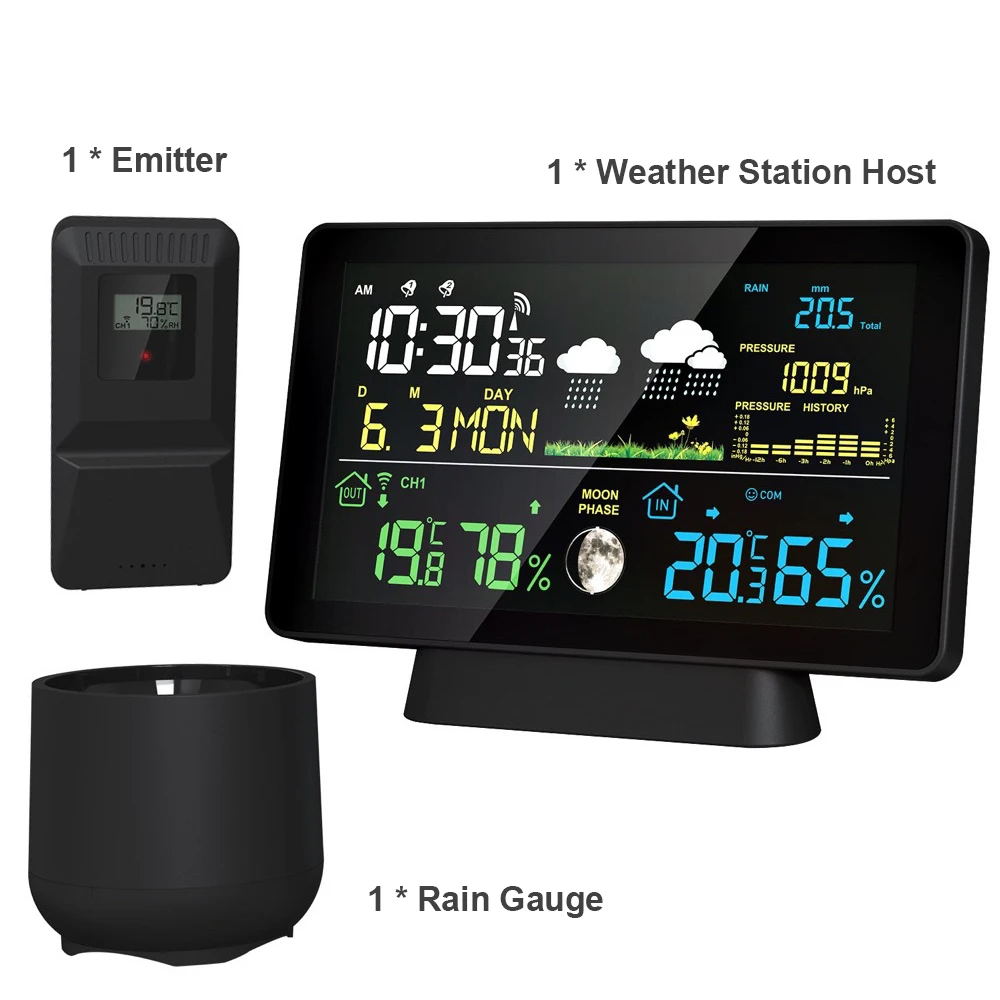 Multi-functionProfessionalWeatherStationAlarmClockWirelessIndoorOutdoorThermometerWithRainGaugeTempe-2002884-8