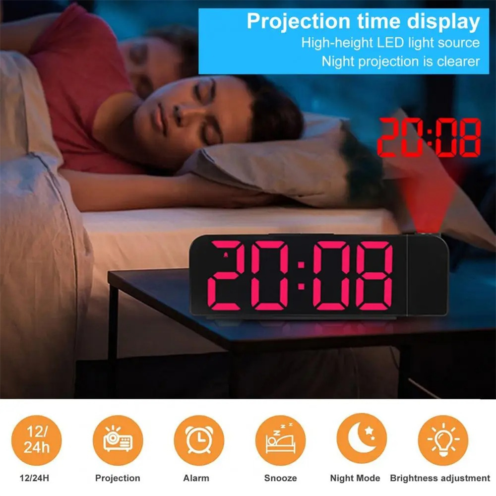VersatileColorfulLEDDigitalAlarmClockwith180DegreeProjectionAdjustableBrightnessIndoorTemperatureDua-2003213-2