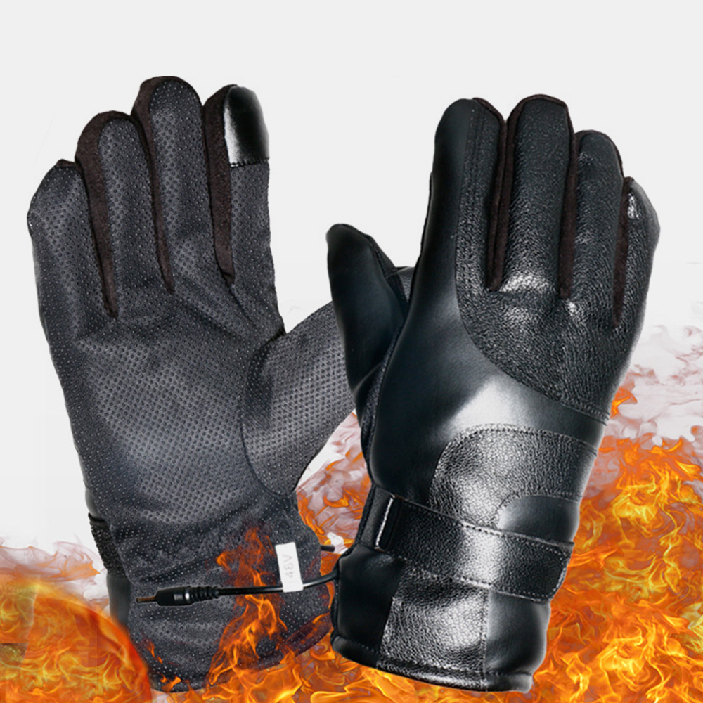 UnisexUSBChargingHeatingOutdoorWinterElectricCarRidingKeepWarmWaterptoofWindproofLeatherGloves-1755341-3